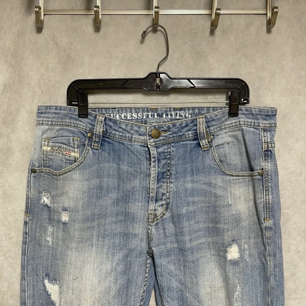Diesel X Adidas Jeans Men 36X31 Blue Italy ADI-LARKEE Distressed Denim Straight